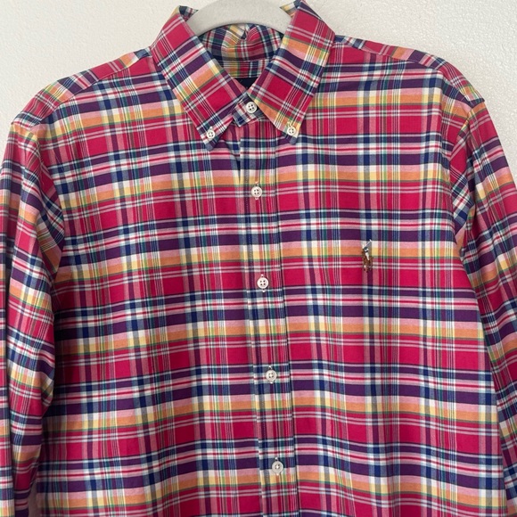 Polo Ralph Lauren Pink Colorful Plaid Men’s Button Up Shirt Pony Cotton M - Picture 2 of 5